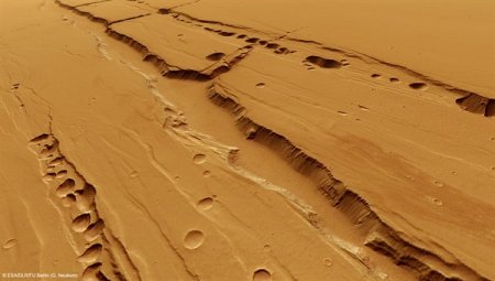 На марсианском плато Фарсида обнаружена вереница круглых ям
